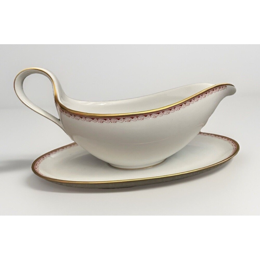 Eschenbach Gravy Boat with with Attached Underplate Bavaria Germany Gold Vintage